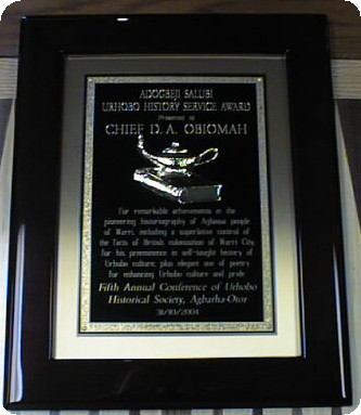 Adogbeji Salubi Urhobo History Service Award presented to Chief Daniel Obiomah
