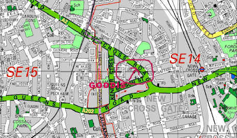 A Local Map of the Neighbourhood of Goddis Place, New Cross, London SE14